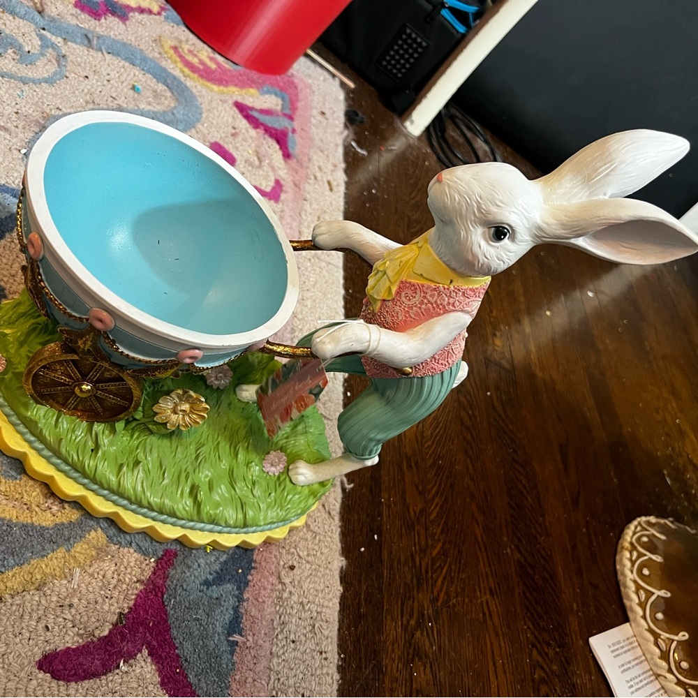 Easter Bunny Figurine Planter with Cart - Pastel Colors